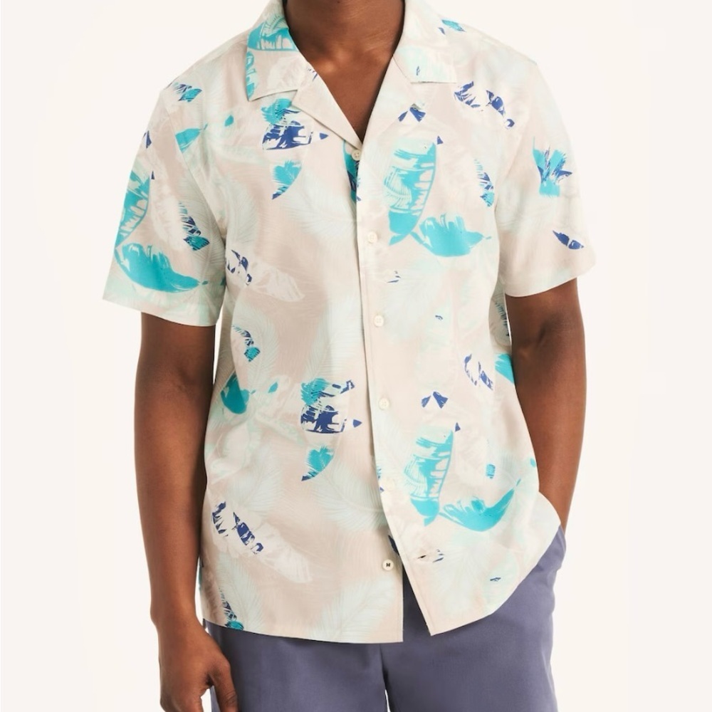 💙NEW!!💙 Nautica Cream and Blue Casual Button Down Shirt🩵🩵XXL🩵